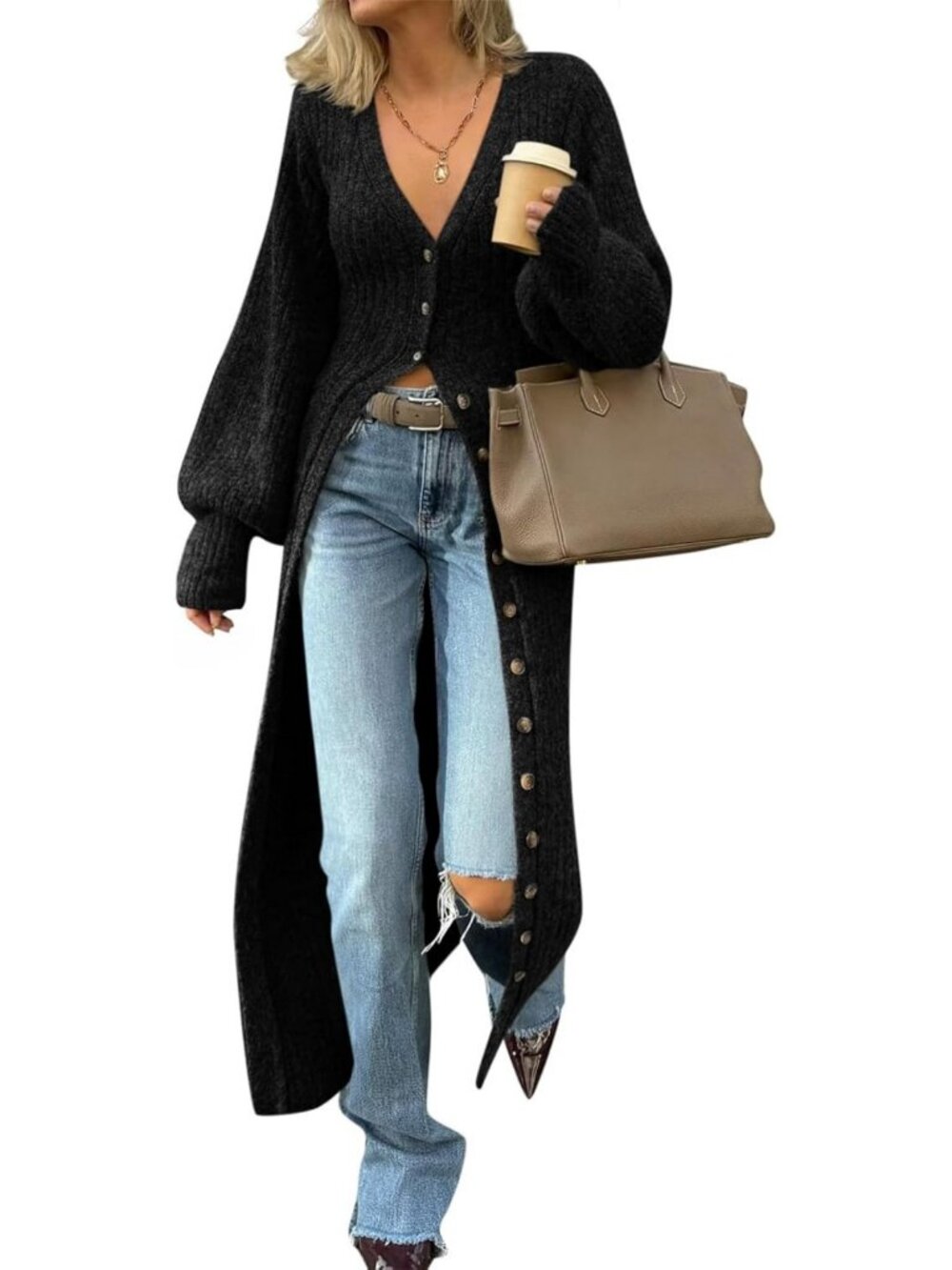 Chic Women's Long Duster Cardigan Maxi Sweater Dress with Buttons - Stylish